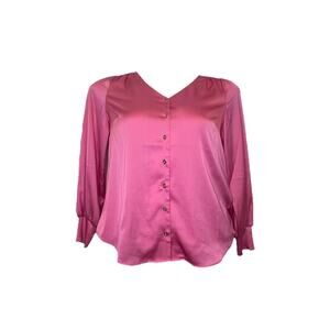 Talbots Women’s Pink V-Neck Long Sleeve Gold Button Down Satin blouse Size S NWT